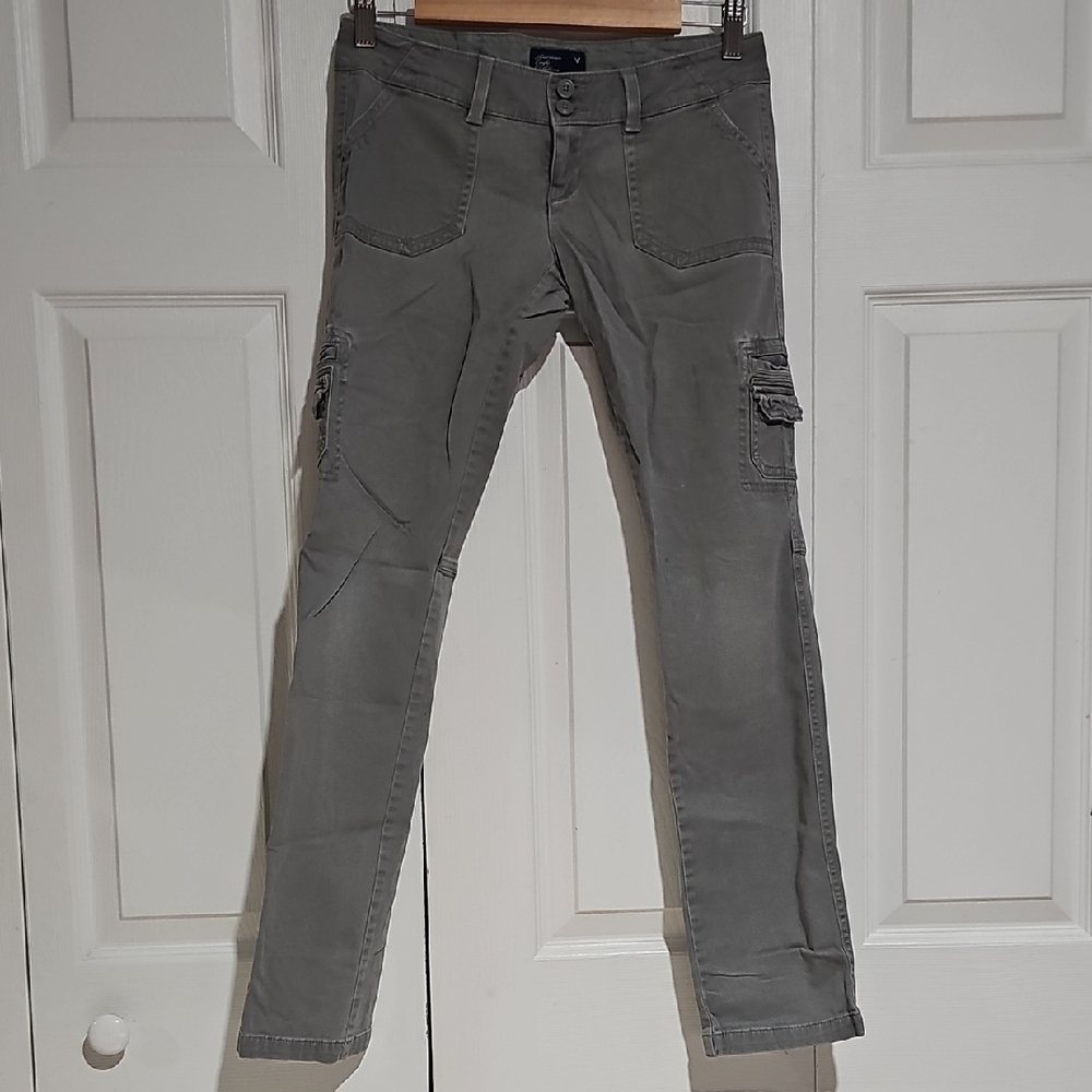 🦅 American Eagle Gray Green Cargo Pants Stretch Utility Style Size 0